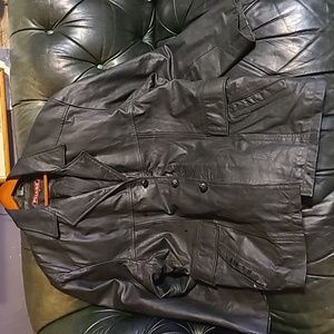 Phase 2 Real Thick Black Leather Trenchcoat Jacket size 2XL